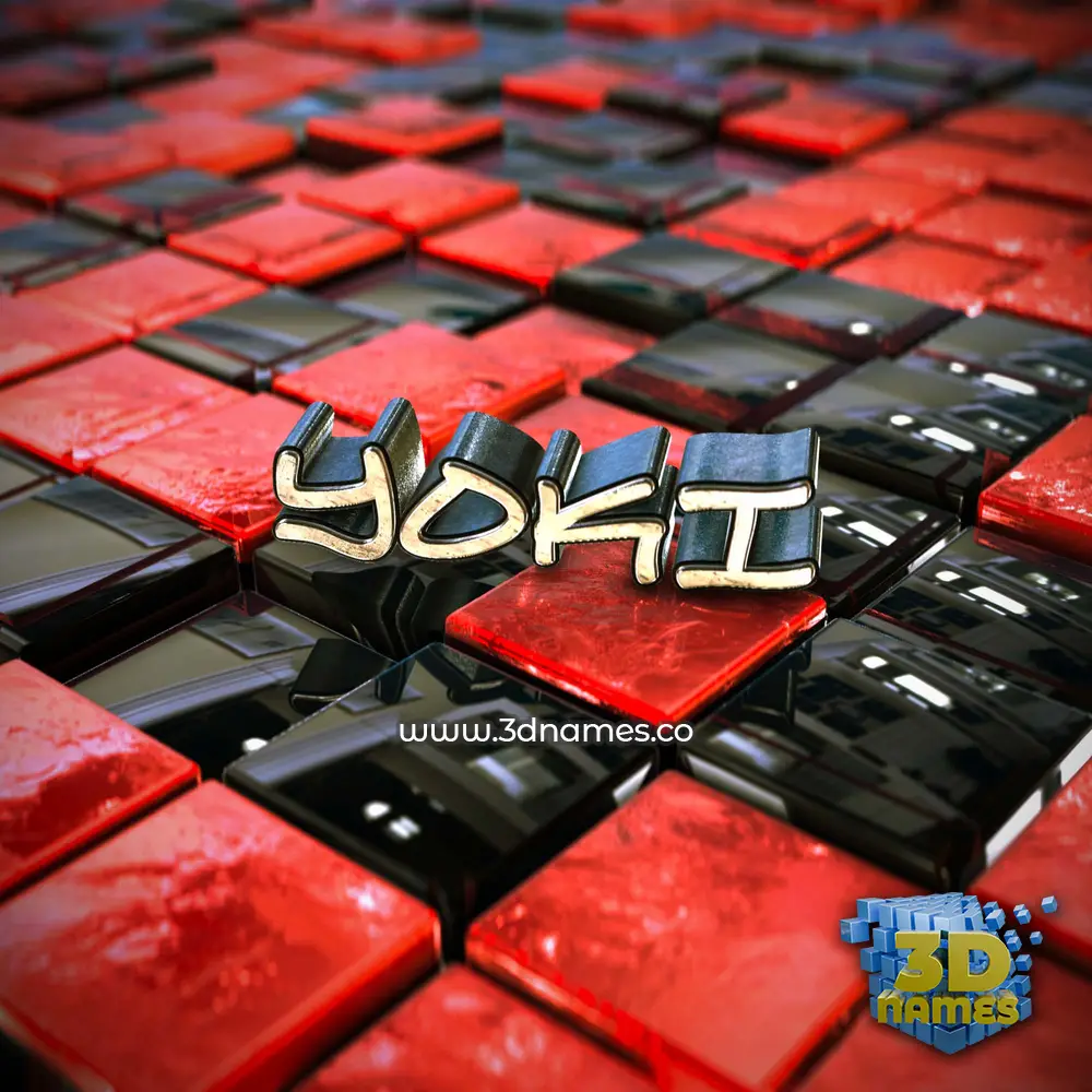 yoki in Red Checkered style - 3D name wallpaper