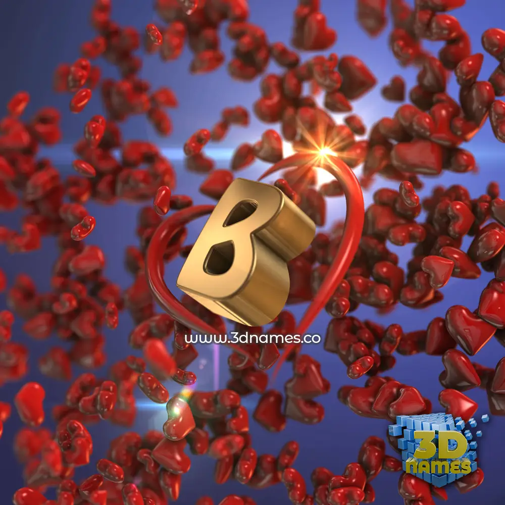 b in Hearts style - 3D name wallpaper