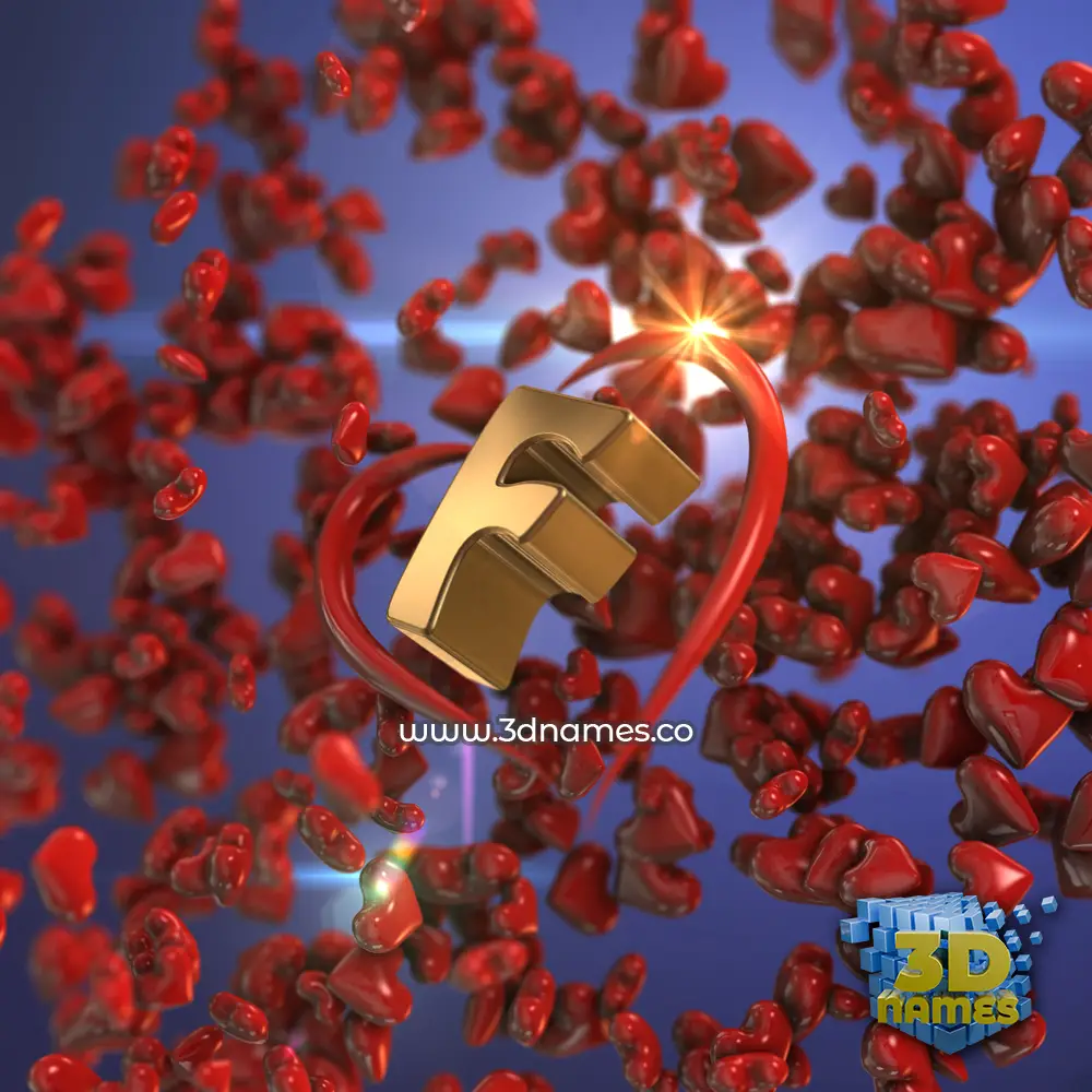 f in Hearts style - 3D name wallpaper