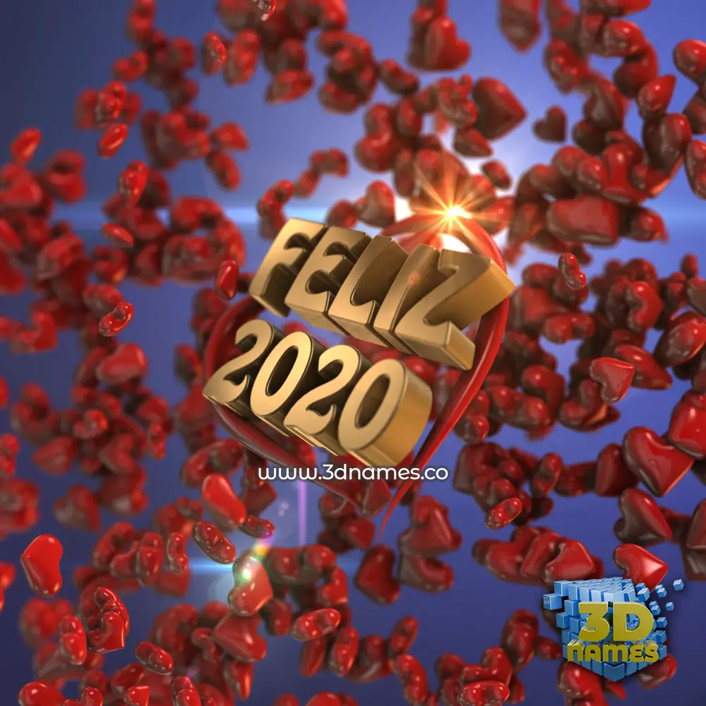 feliz 2020 in Hearts style - 3D name wallpaper