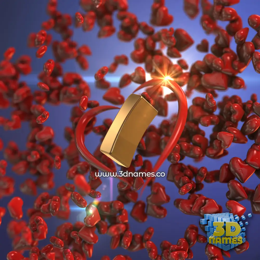 i in Hearts style - 3D name wallpaper