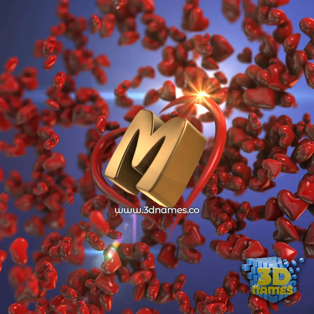 m in Hearts style - 3D name wallpaper