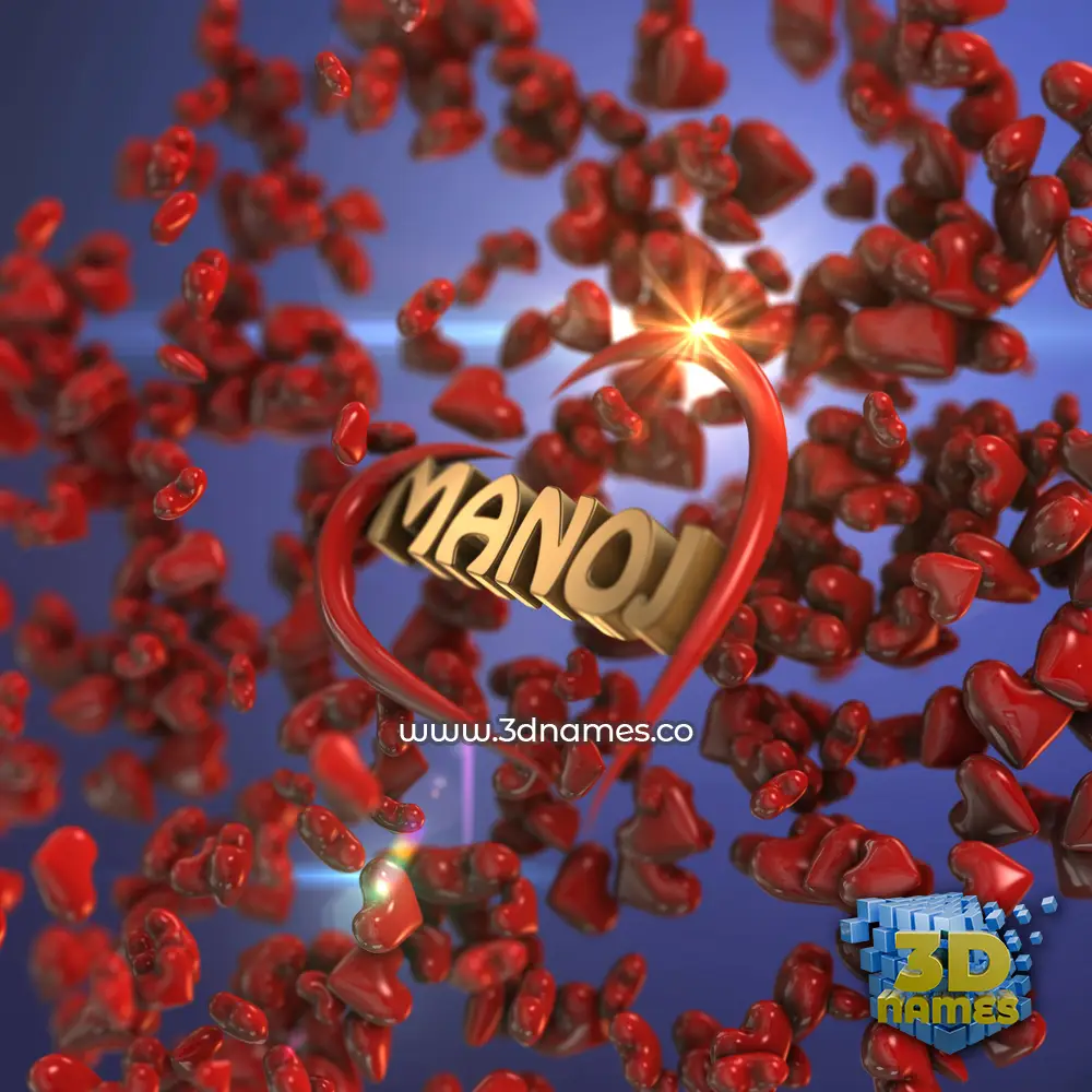 manoj in Hearts style - 3D name wallpaper