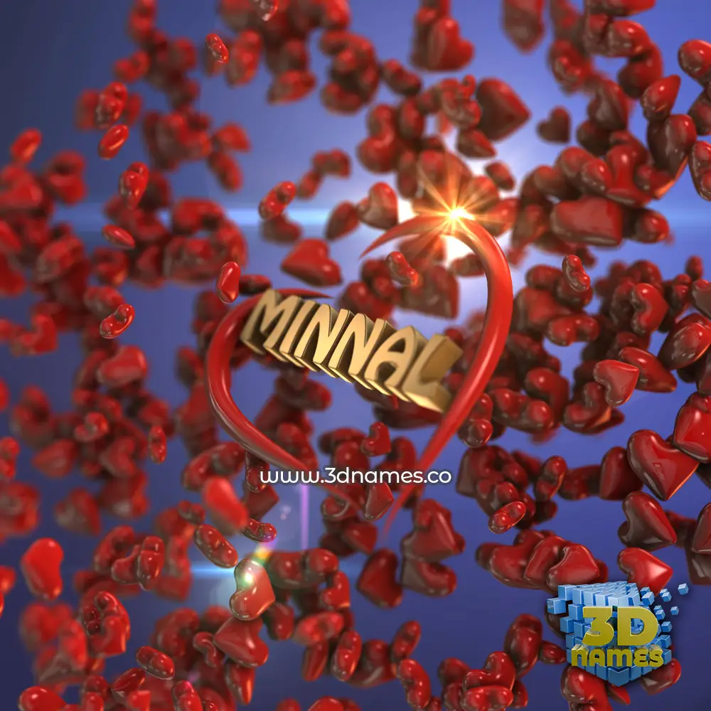 minnal in Hearts style - 3D name wallpaper