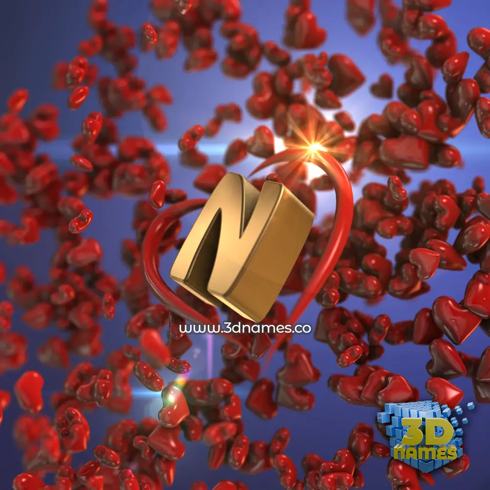 n in Hearts style - 3D name wallpaper