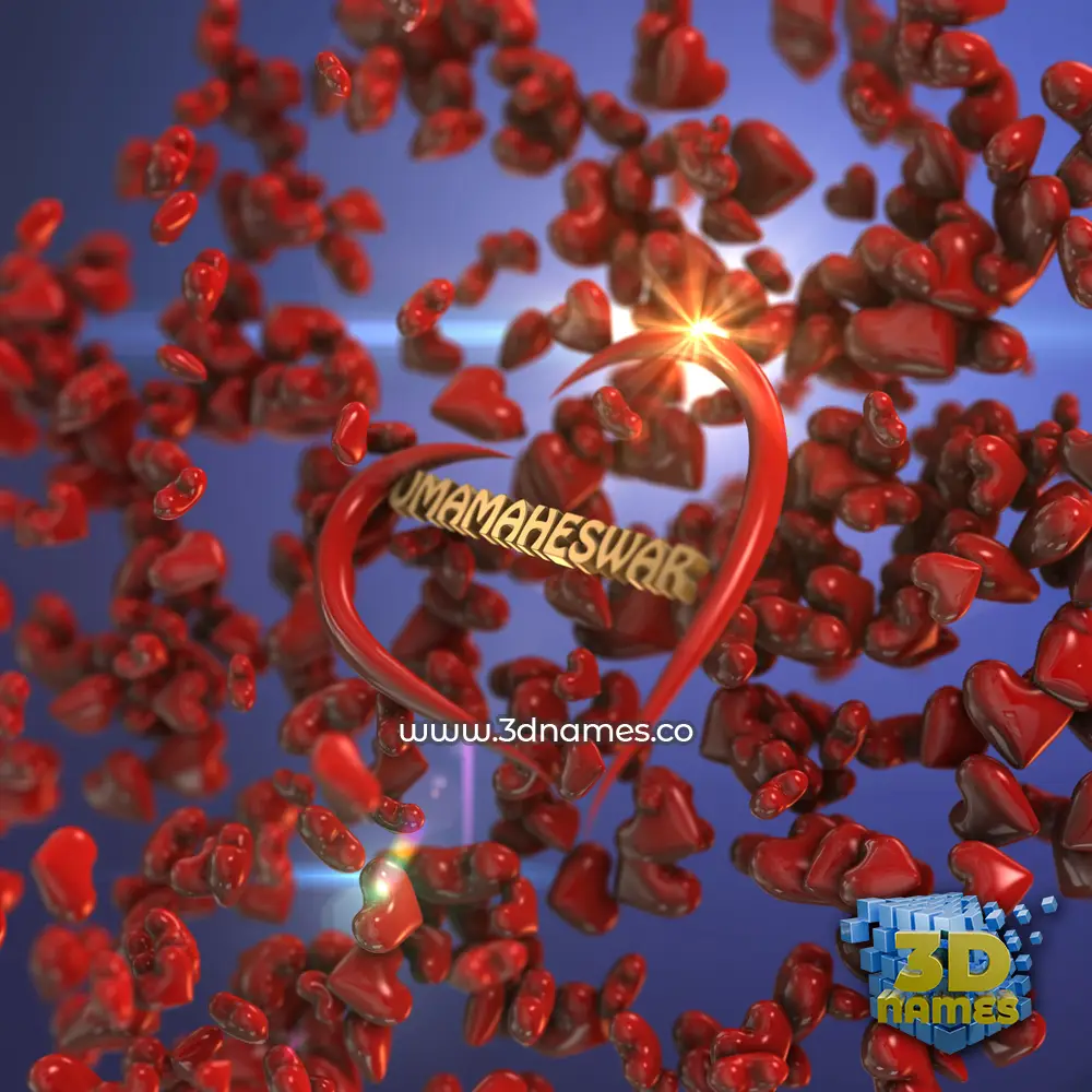 umamaheswar in Hearts style - 3D name wallpaper