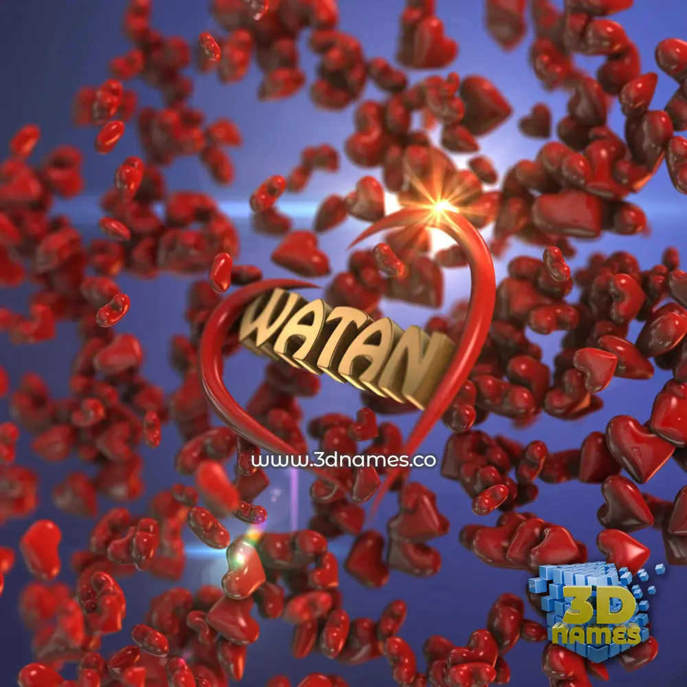 watan in Hearts style - 3D name wallpaper