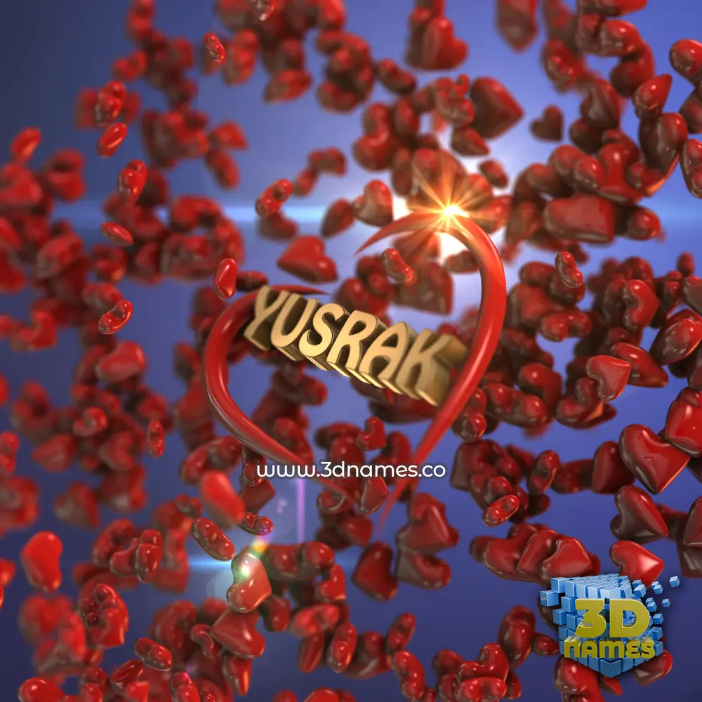 yusrak in Hearts style - 3D name wallpaper
