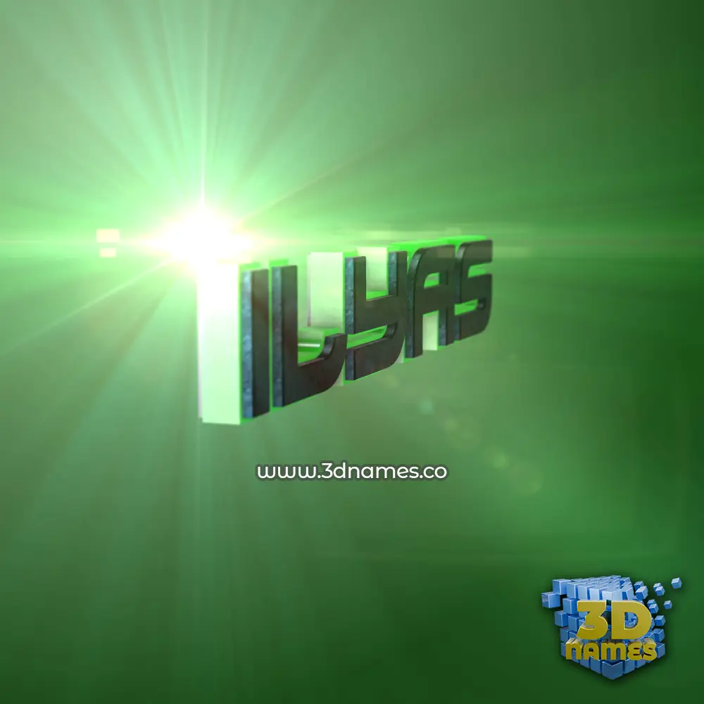 ilyas in Green Light style - 3D name wallpaper