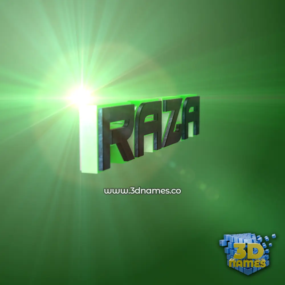 raza in Green Light style - 3D name wallpaper