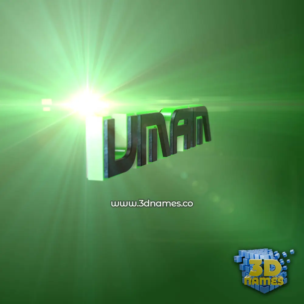 umam in Green Light style - 3D name wallpaper