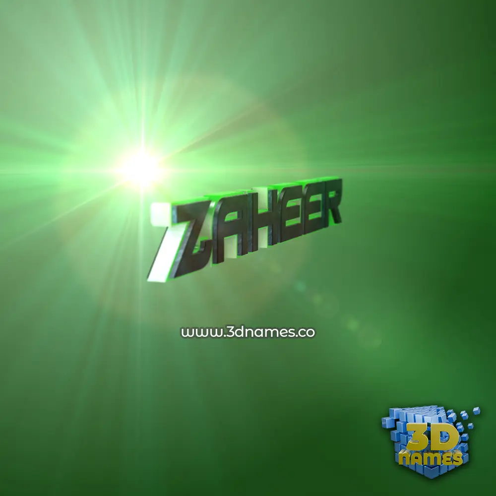 zaheer in Green Light style - 3D name wallpaper