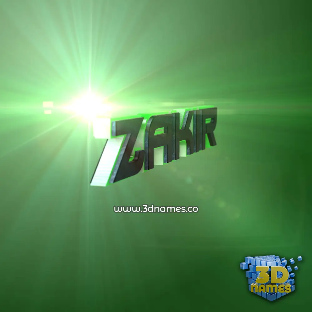 zakir in Green Light style - 3D name wallpaper