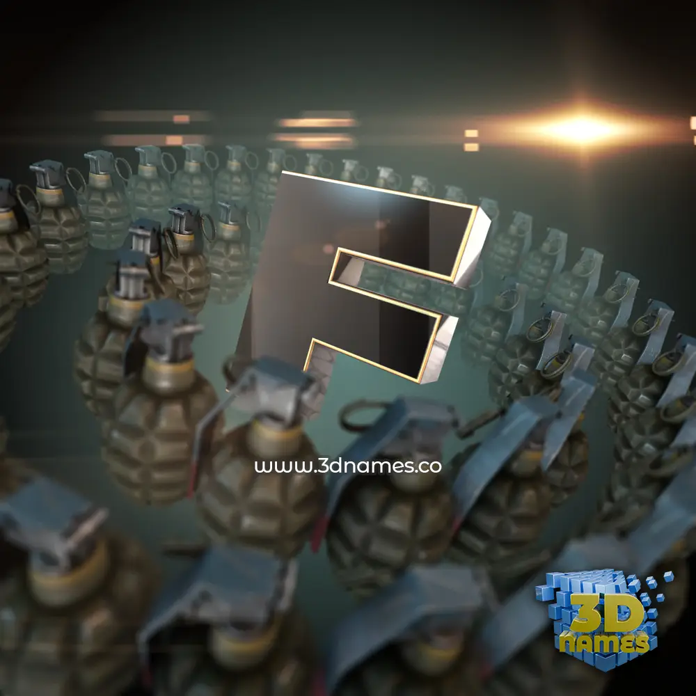 f in Grenades style - 3D name wallpaper