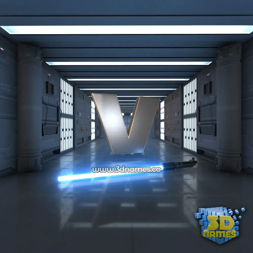 v in Light Saber style - 3D name wallpaper