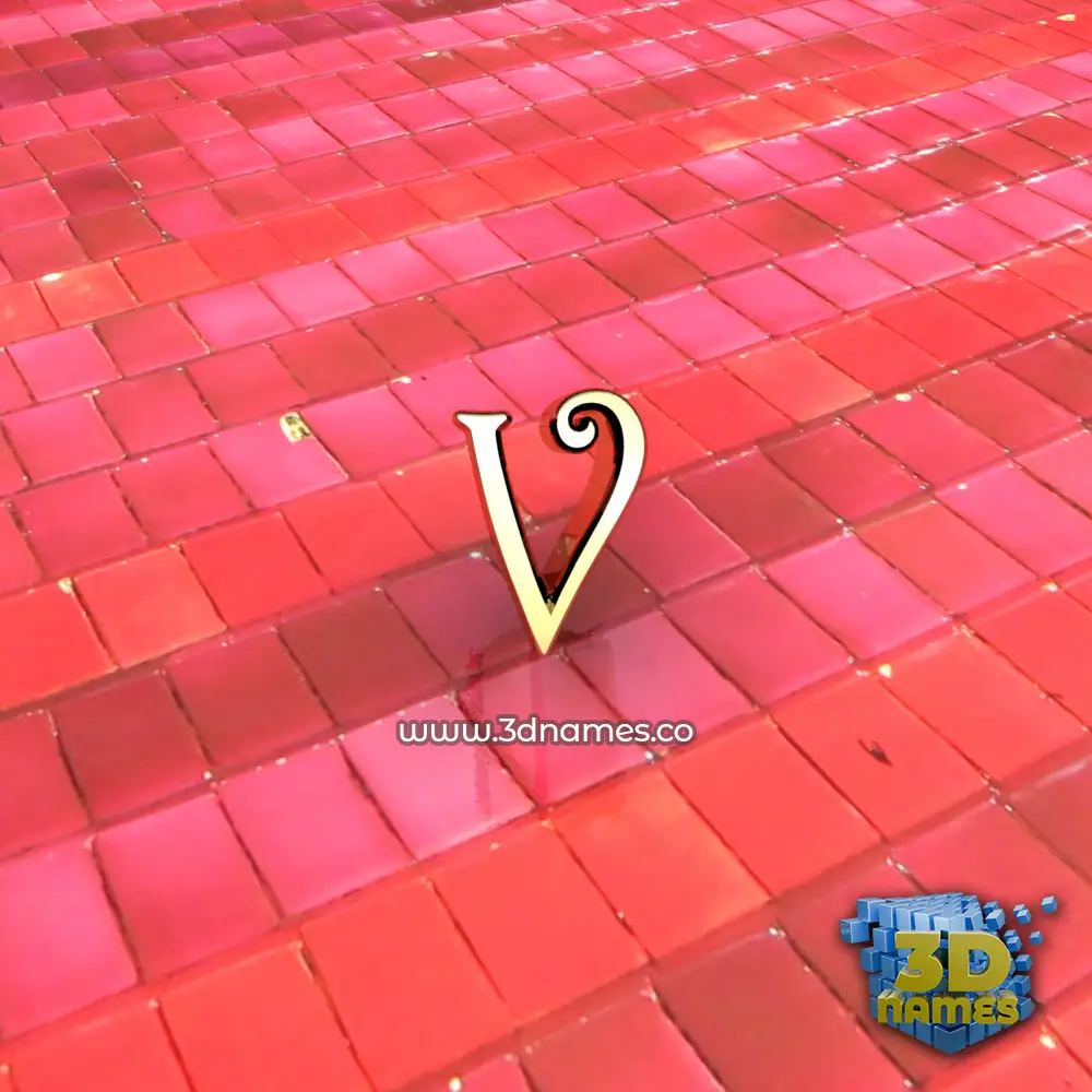 v in Red Tiles style - 3D name wallpaper
