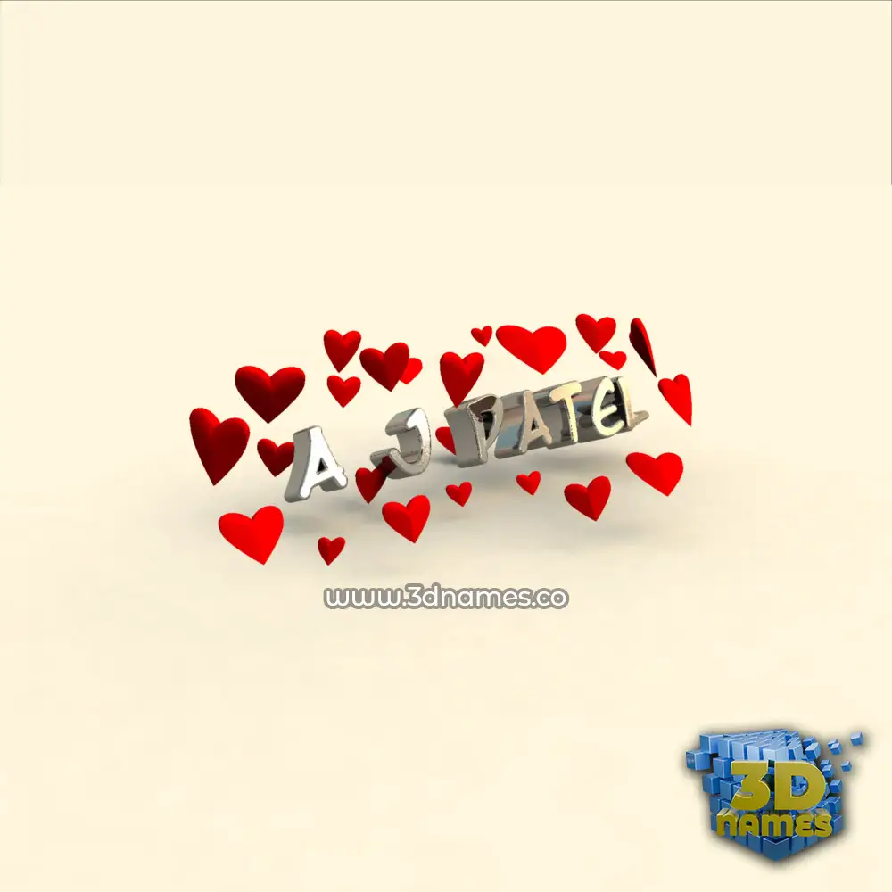 a j patel in In Love style - 3D name wallpaper