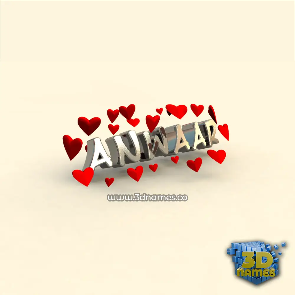 anwaar in In Love style - 3D name wallpaper
