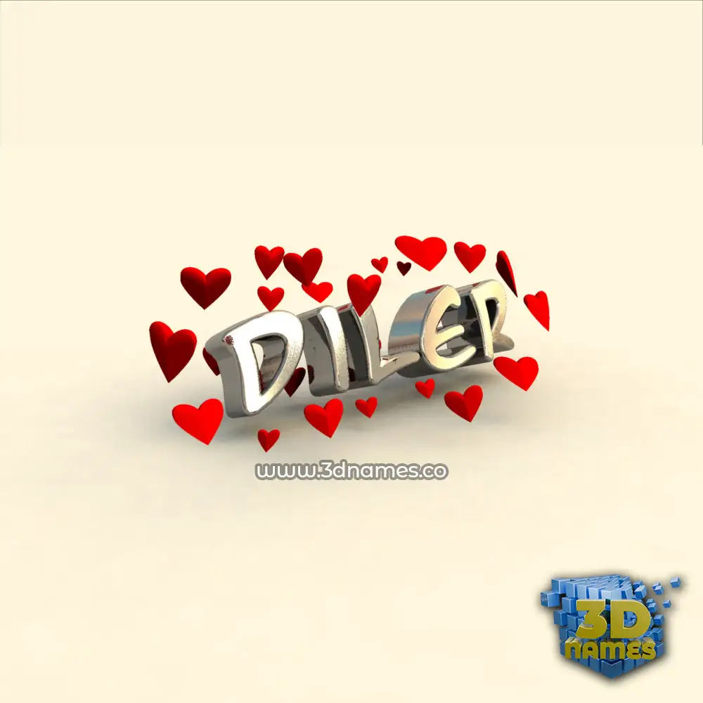 diler in In Love style - 3D name wallpaper