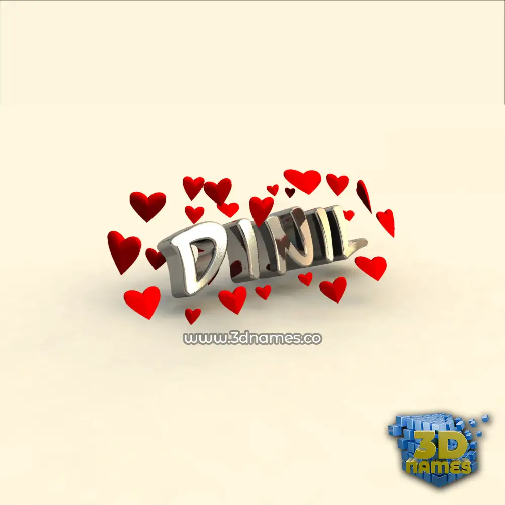 dinil in In Love style - 3D name wallpaper