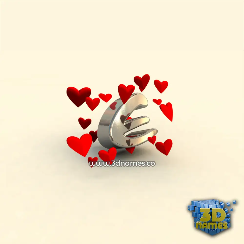 e in In Love style - 3D name wallpaper