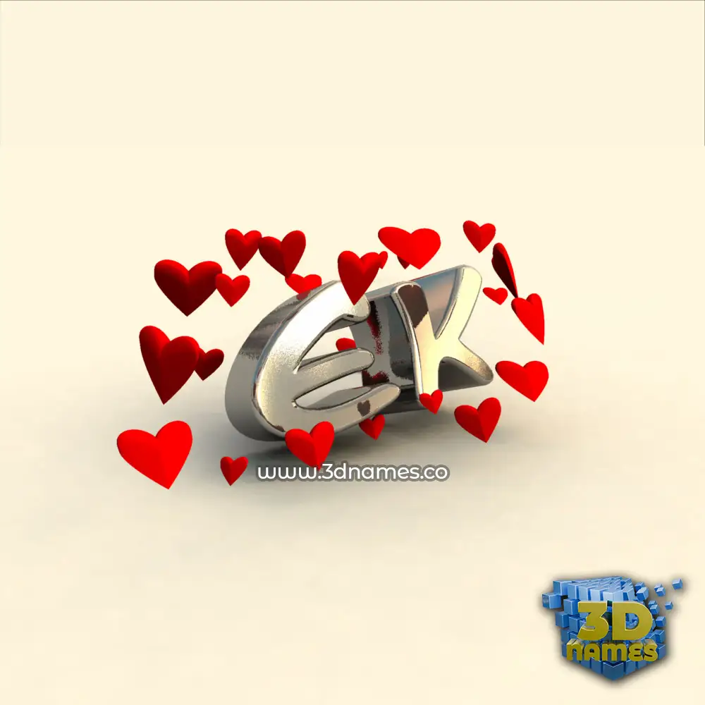 ek in In Love style - 3D name wallpaper