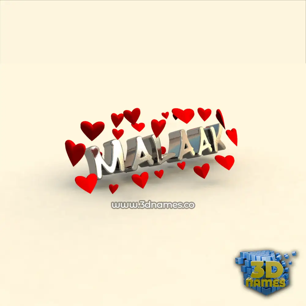 malaak in In Love style - 3D name wallpaper