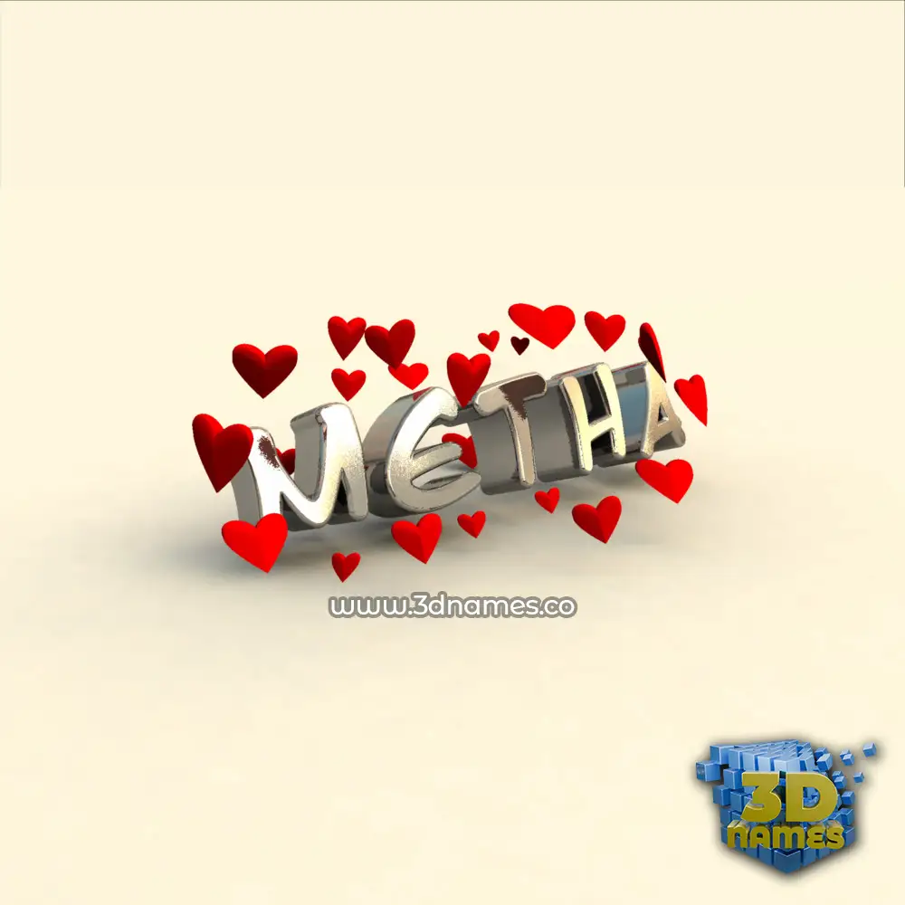 metha in In Love style - 3D name wallpaper