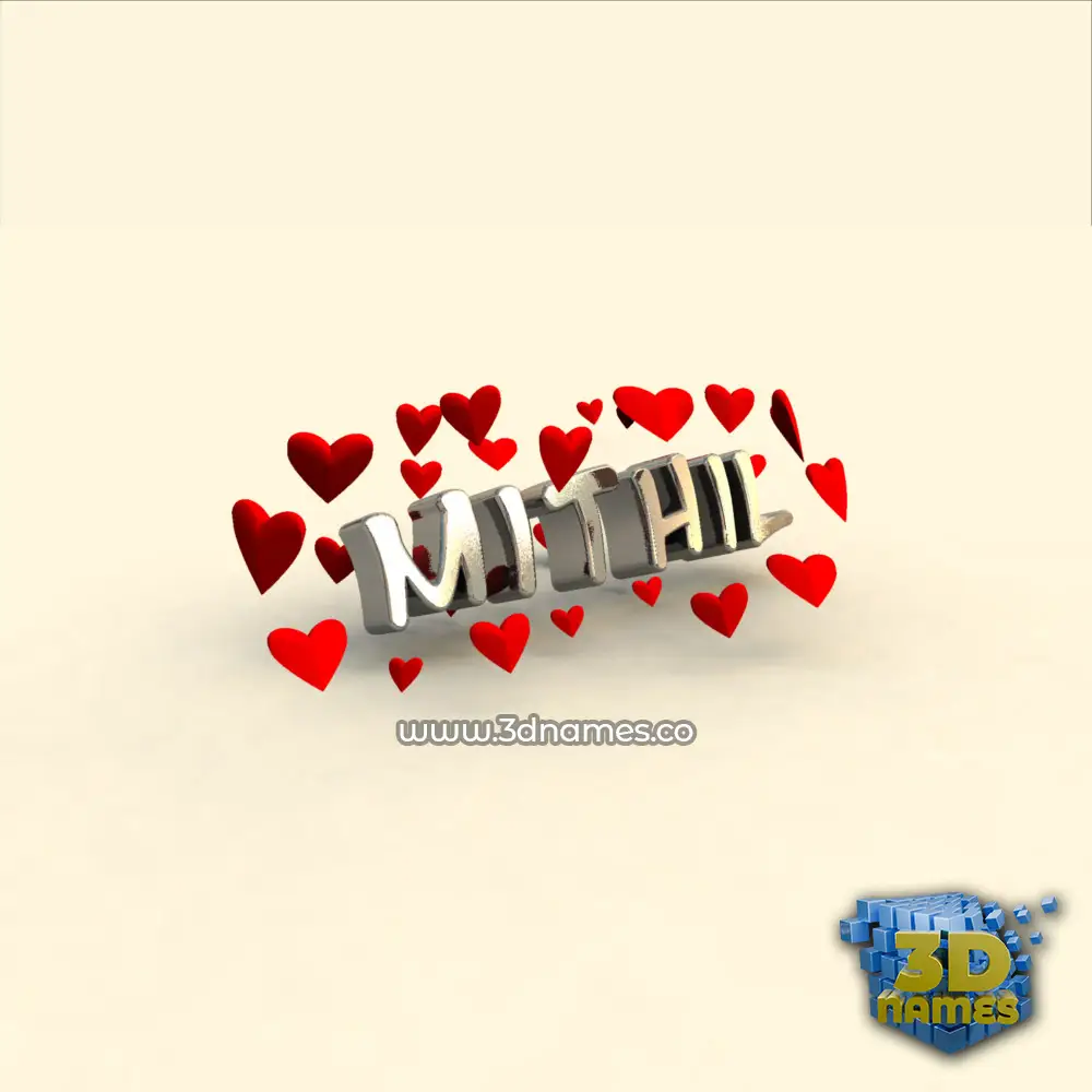 mithil in In Love style - 3D name wallpaper