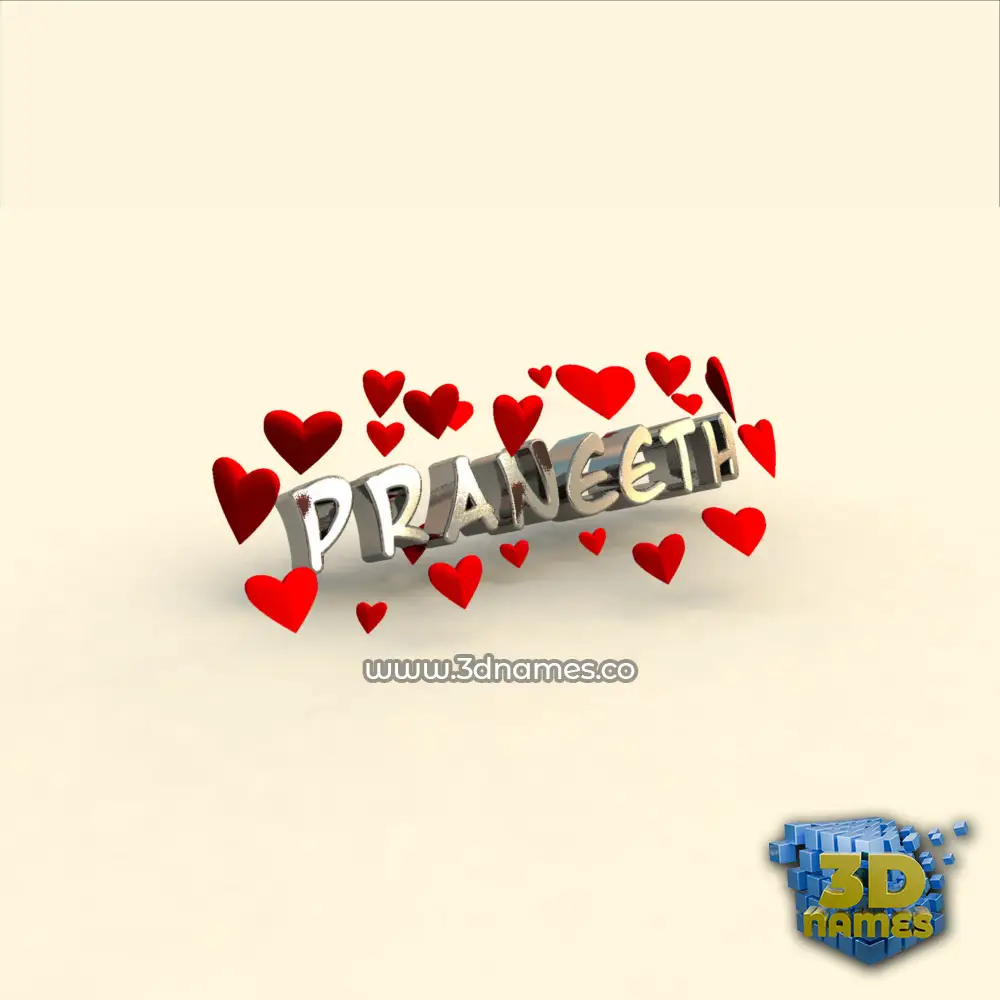 praneeth in In Love style - 3D name wallpaper