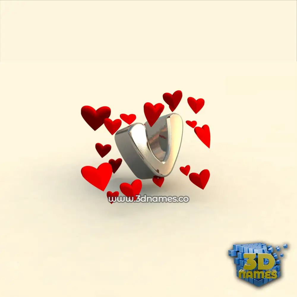 v in In Love style - 3D name wallpaper