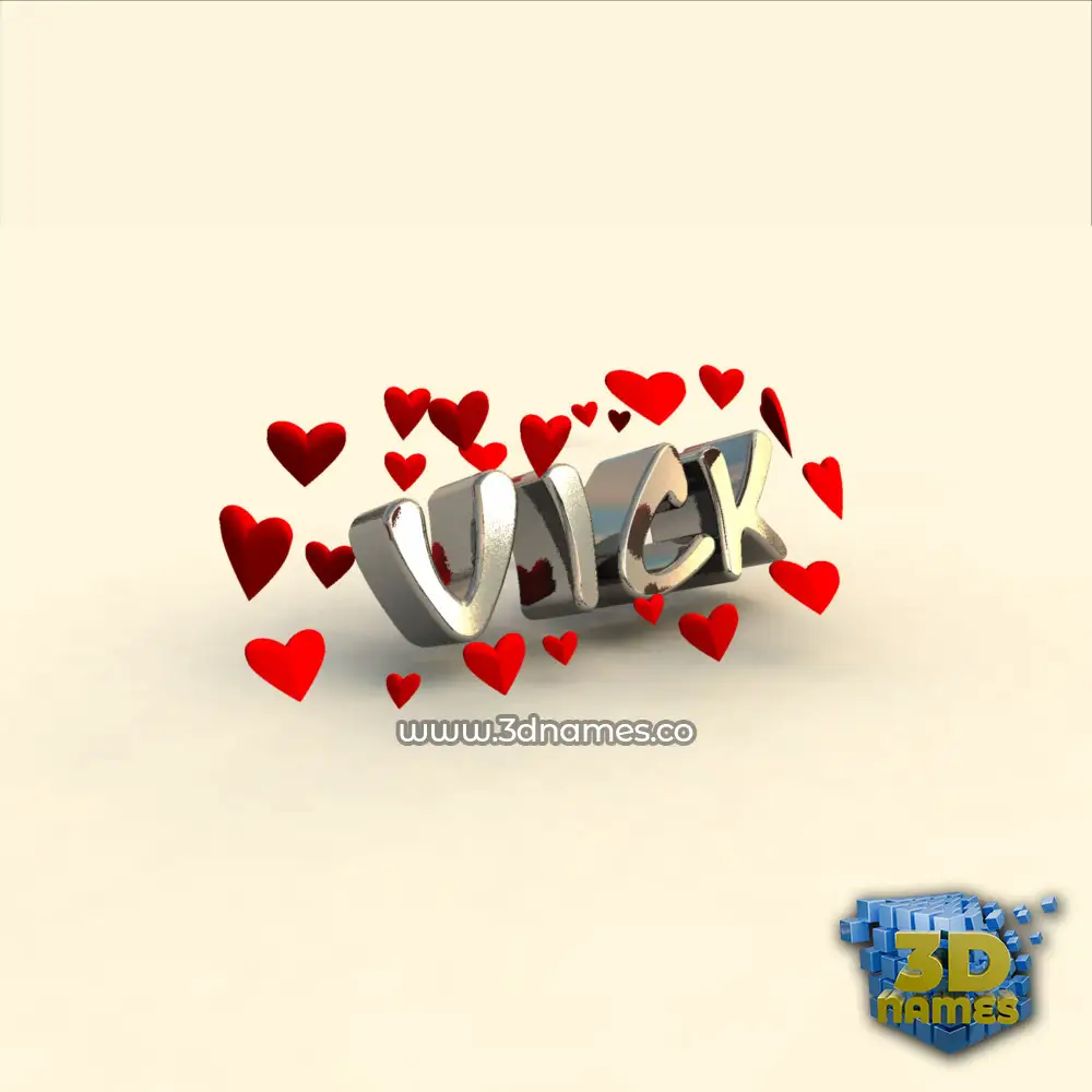 vick in In Love style - 3D name wallpaper