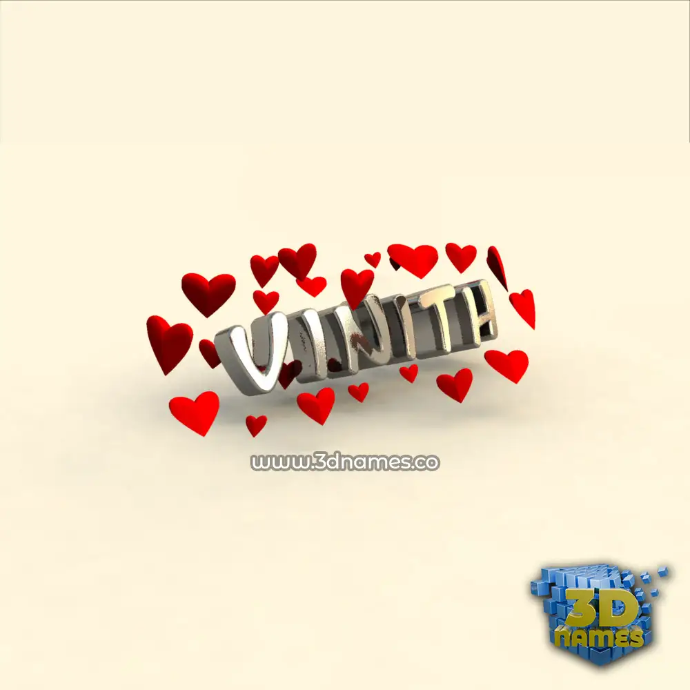 vinith in In Love style - 3D name wallpaper
