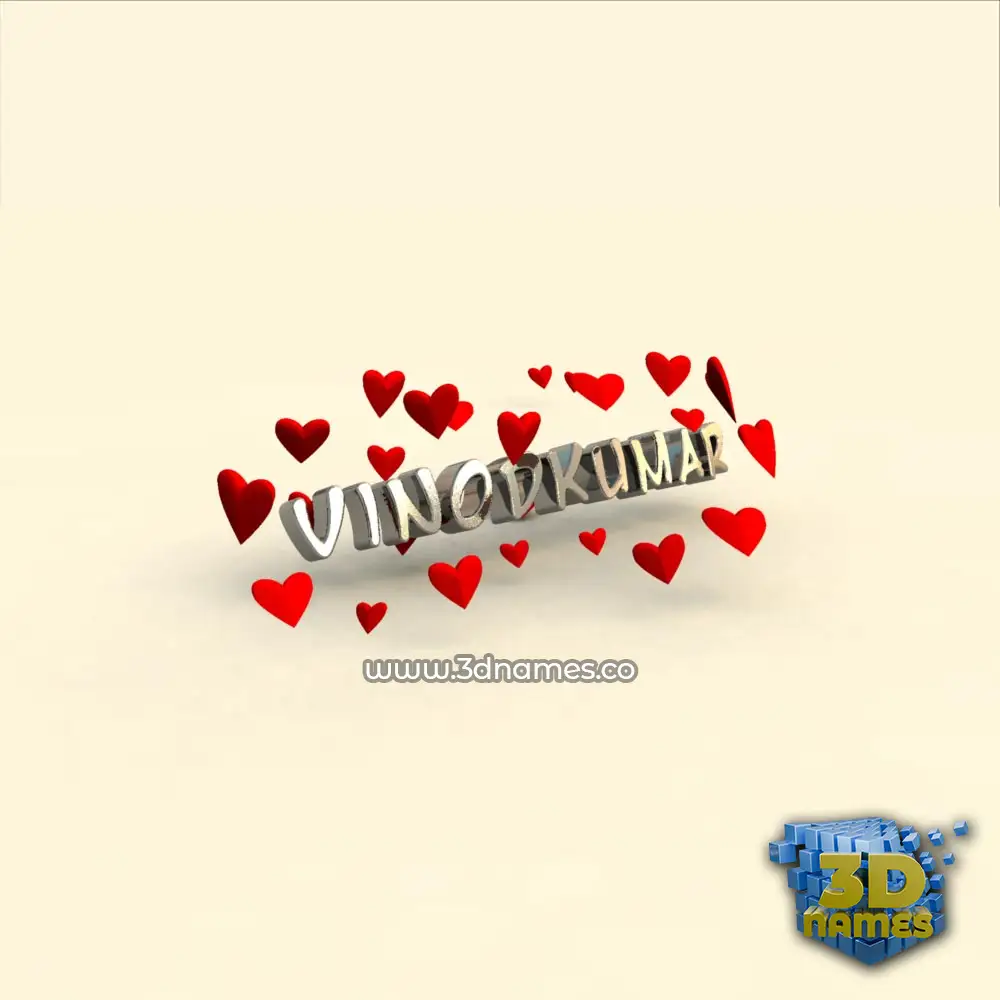 vinodkumar in In Love style - 3D name wallpaper