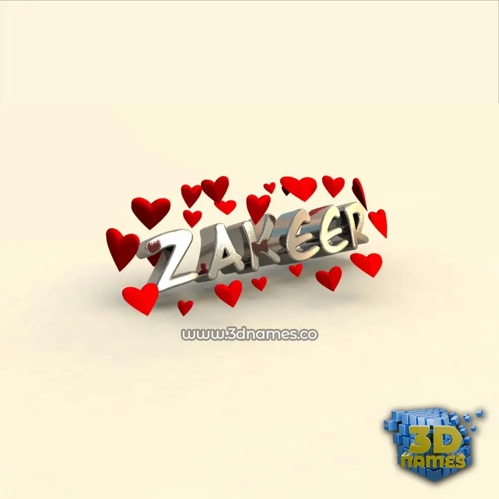 zakeer in In Love style - 3D name wallpaper