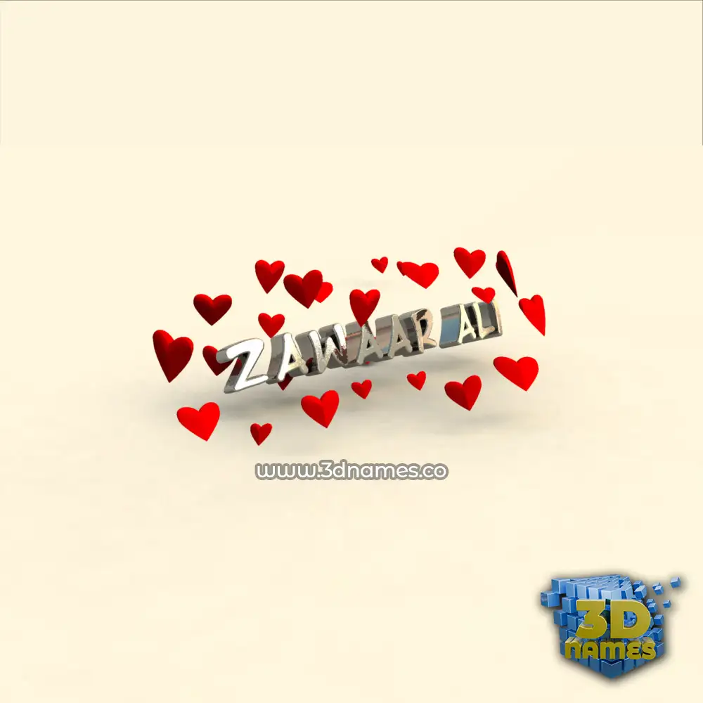 zawaar ali in In Love style - 3D name wallpaper