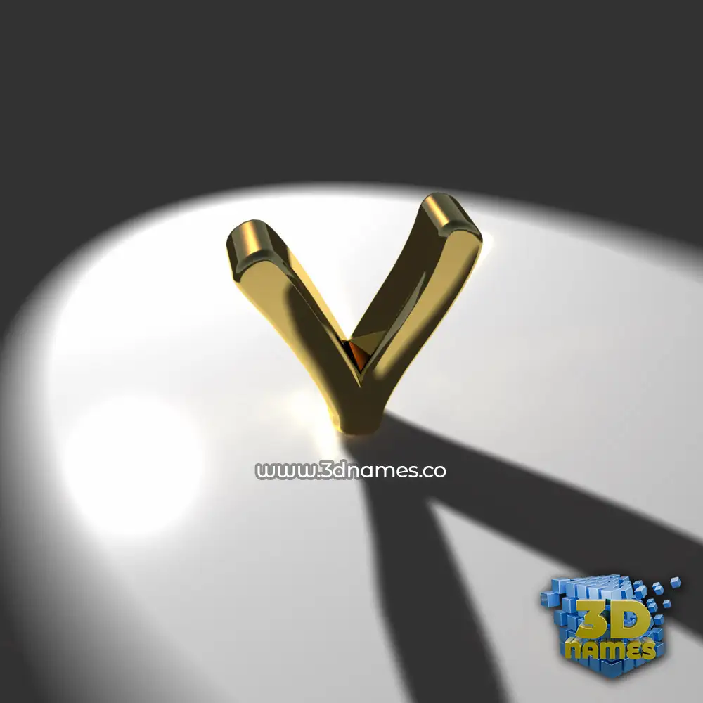 v in Gold Shine style - 3D name wallpaper