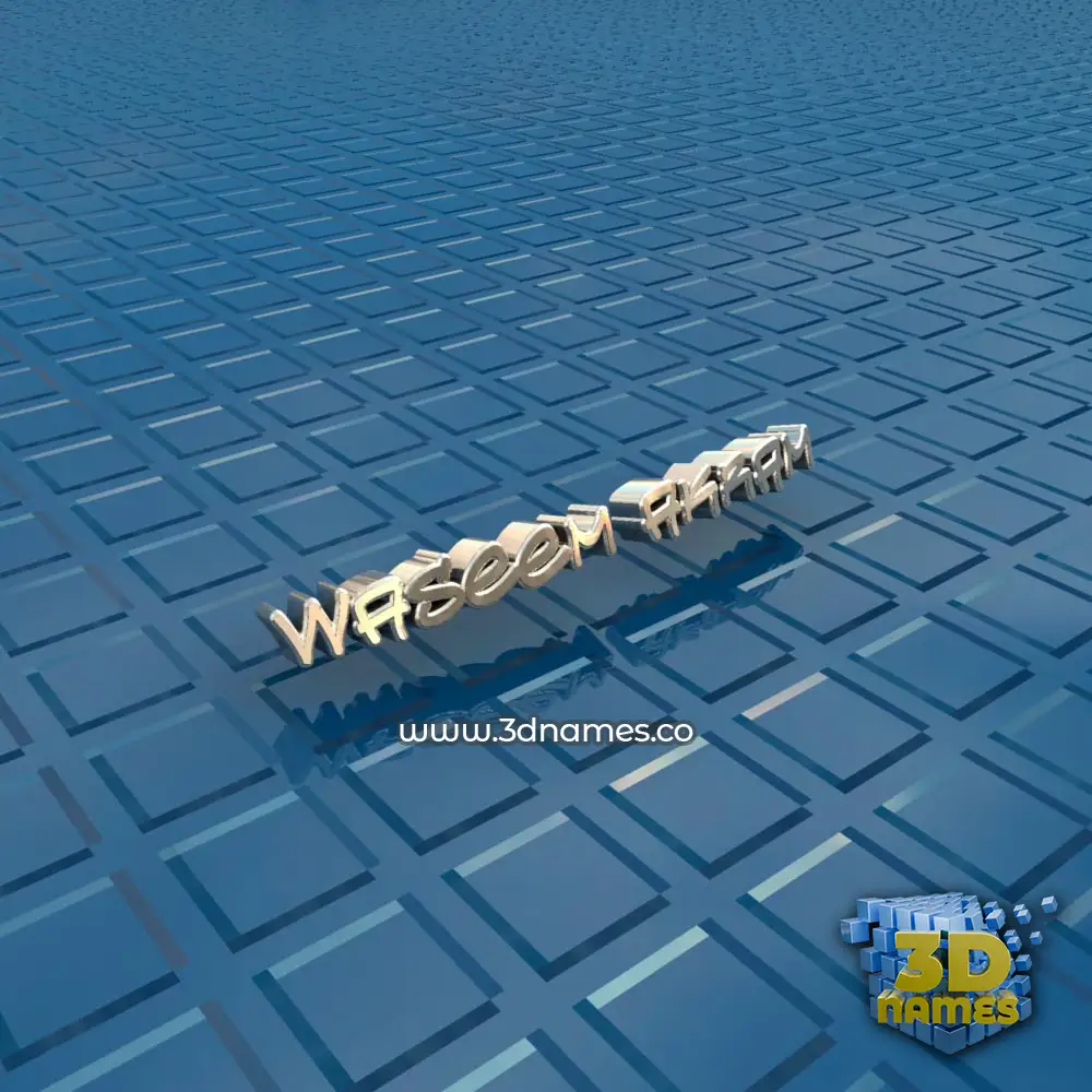 waseem akram in Blue Bling style - 3D name wallpaper
