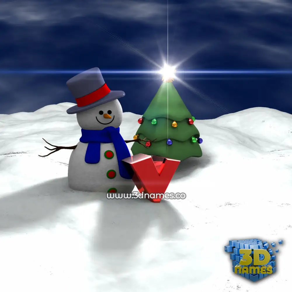 v in Happy Xmas style - 3D name wallpaper