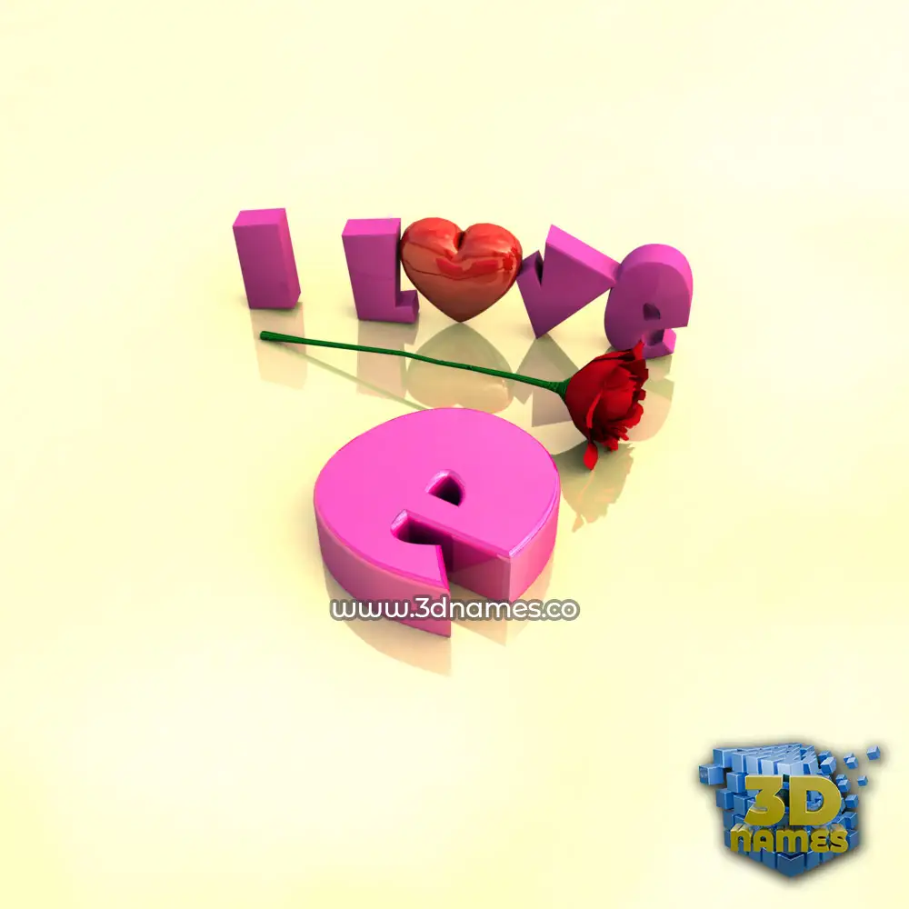 e in I Love ??? style - 3D name wallpaper