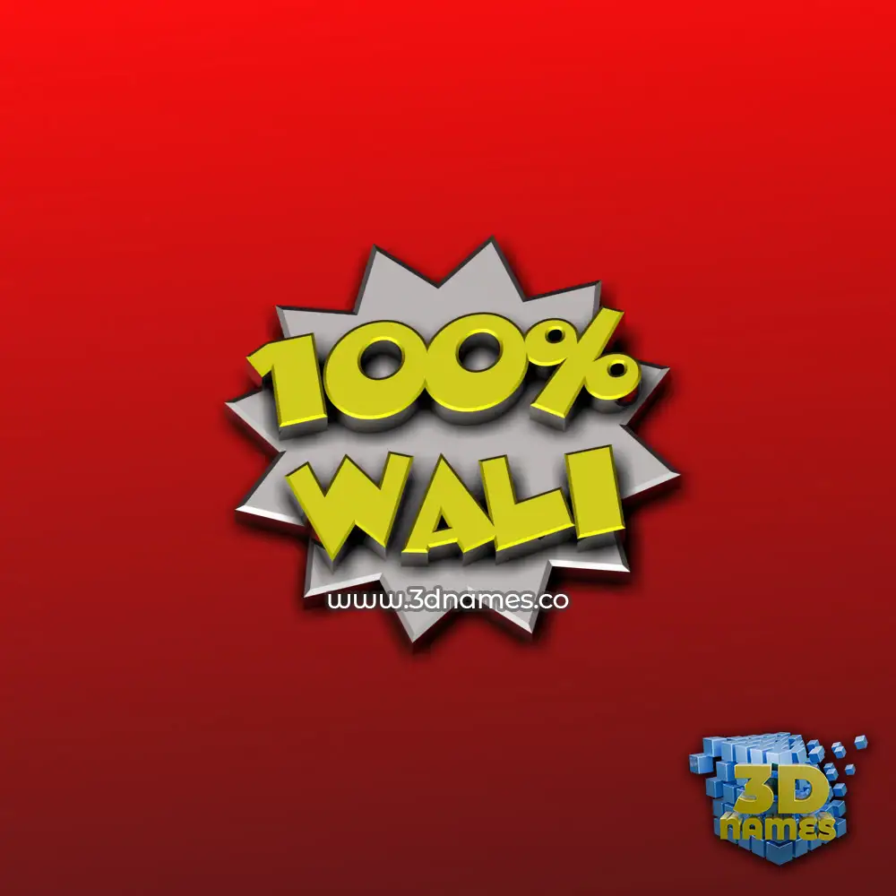 wali in 100 Percent style - 3D name wallpaper