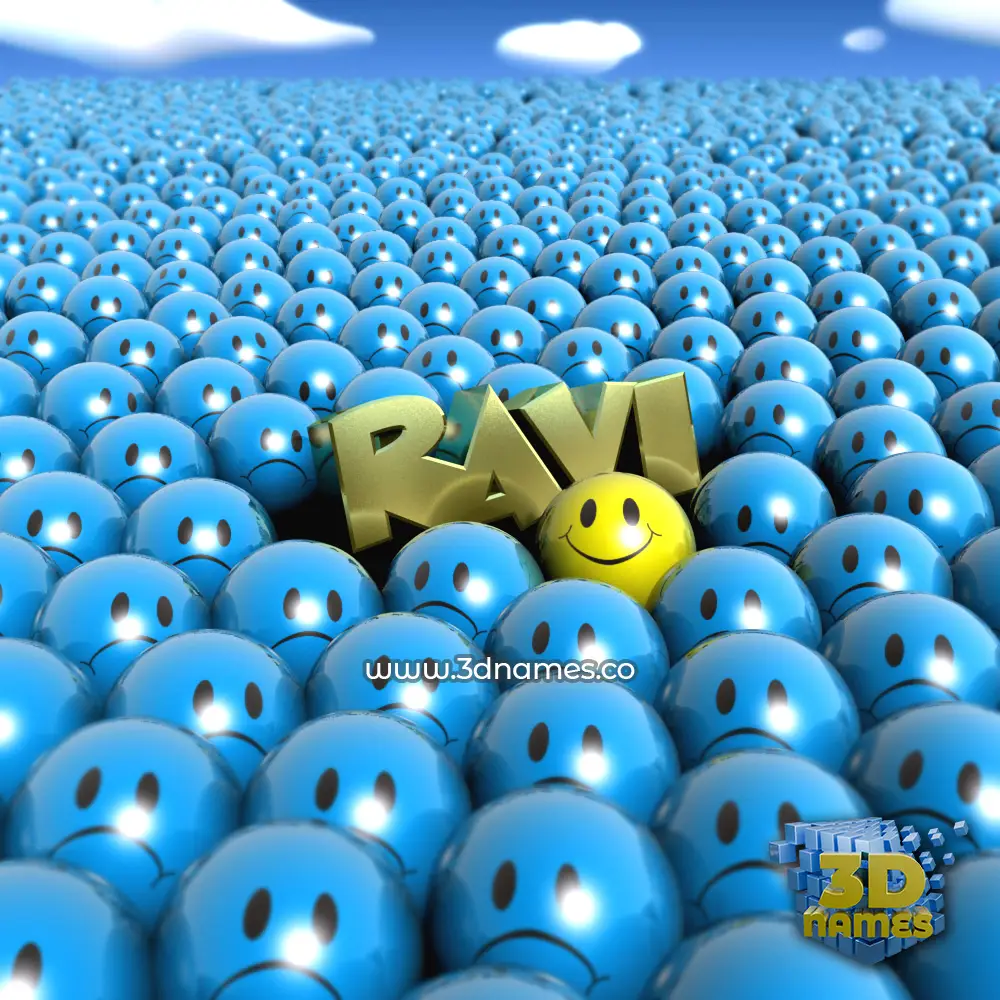 ravi in Special Smileys style - 3D name wallpaper
