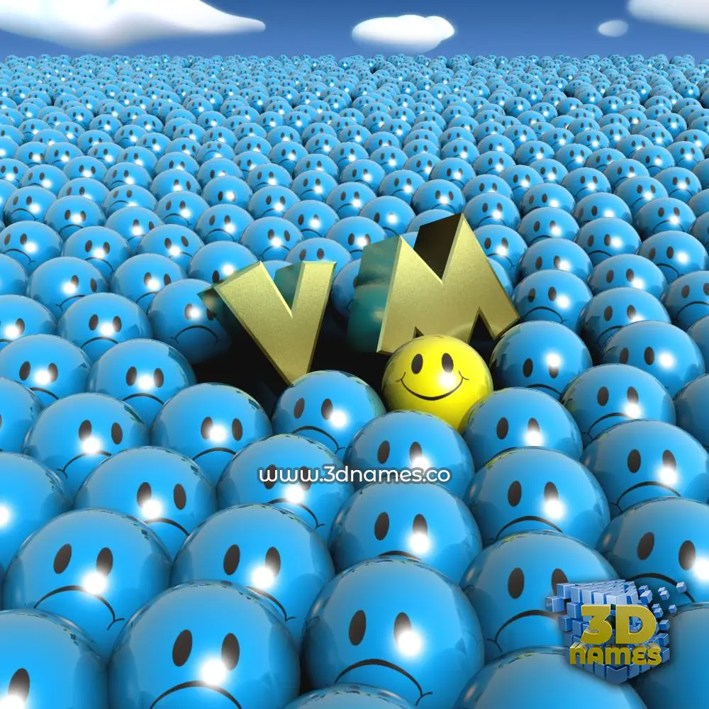 v m in Special Smileys style - 3D name wallpaper