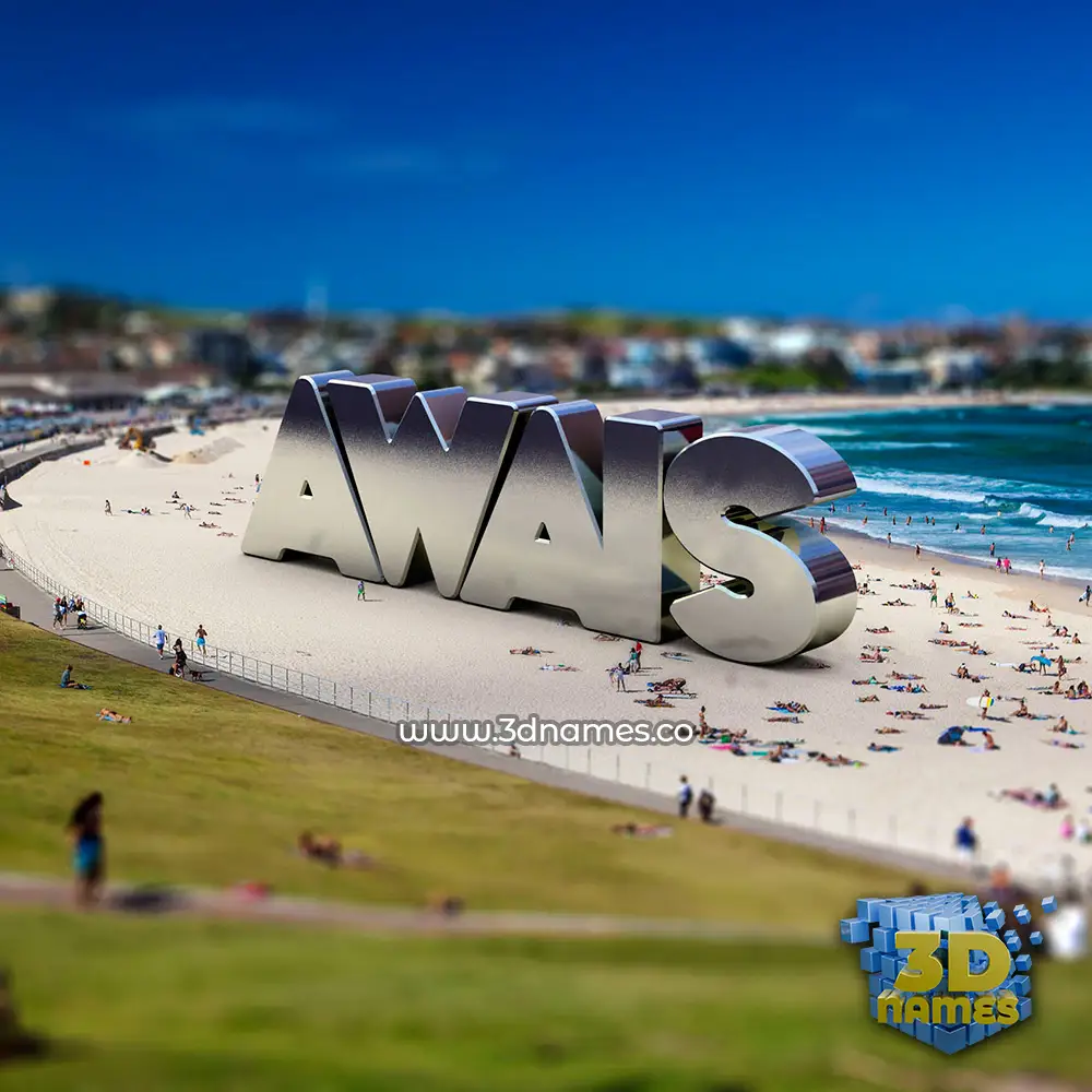 awais in Bondi Beach style - 3D name wallpaper