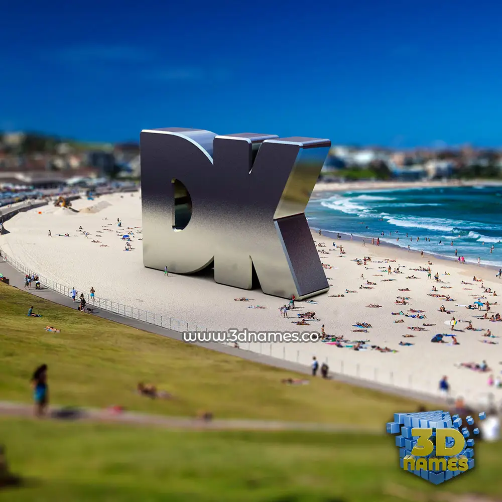 dk in Bondi Beach style - 3D name wallpaper