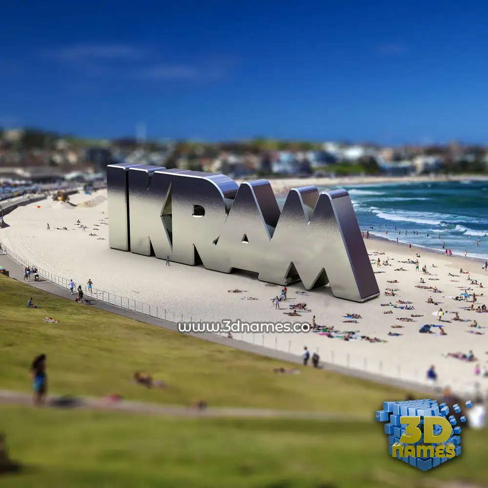 ikram in Bondi Beach style - 3D name wallpaper