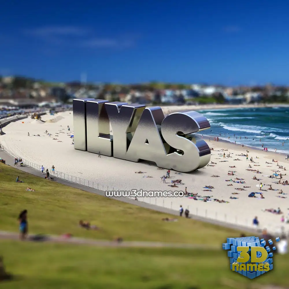 ilyas in Bondi Beach style - 3D name wallpaper