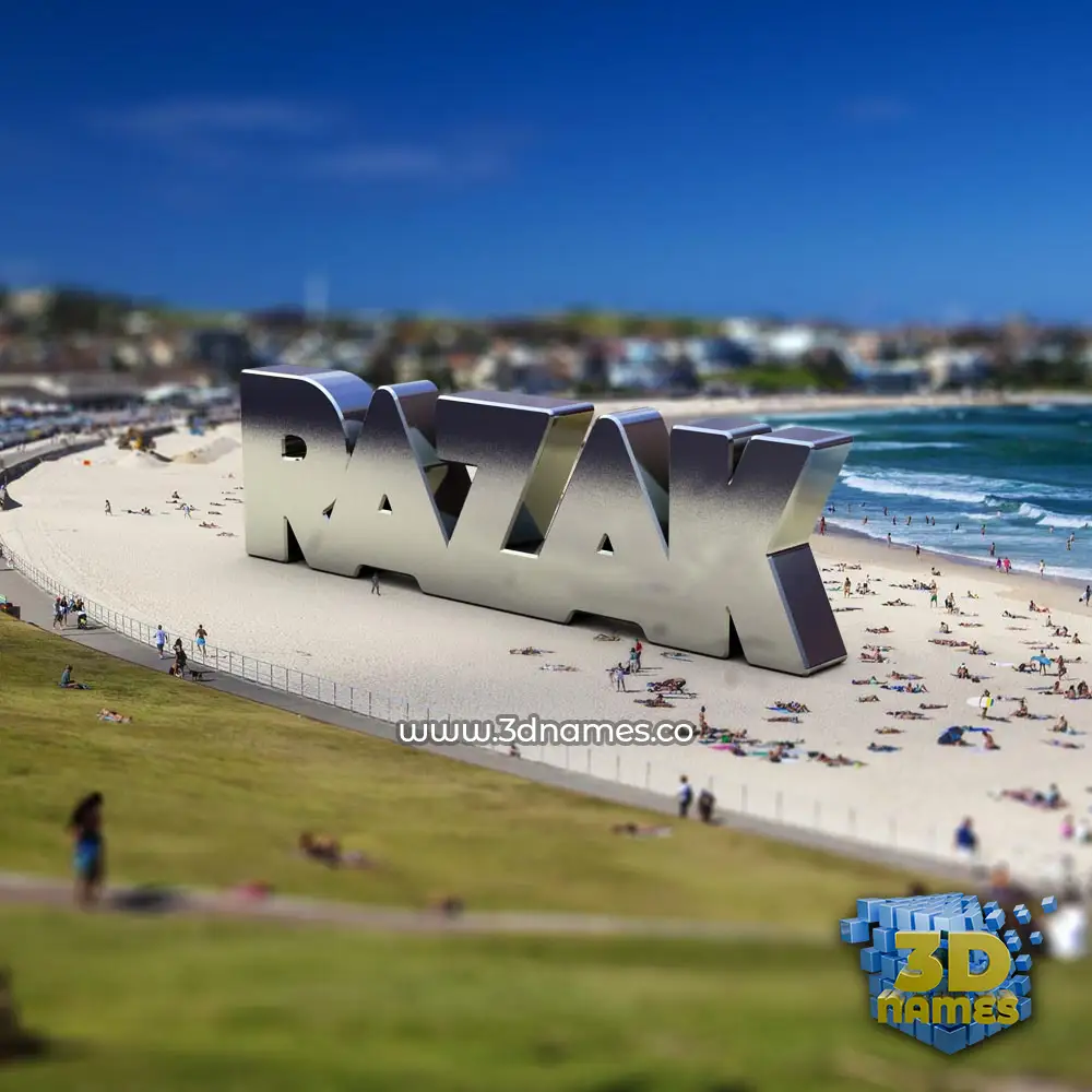 razak in Bondi Beach style - 3D name wallpaper