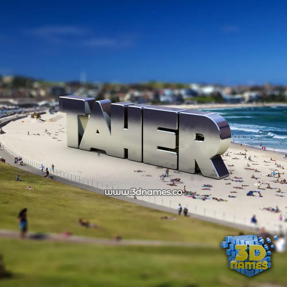 taher in Bondi Beach style - 3D name wallpaper