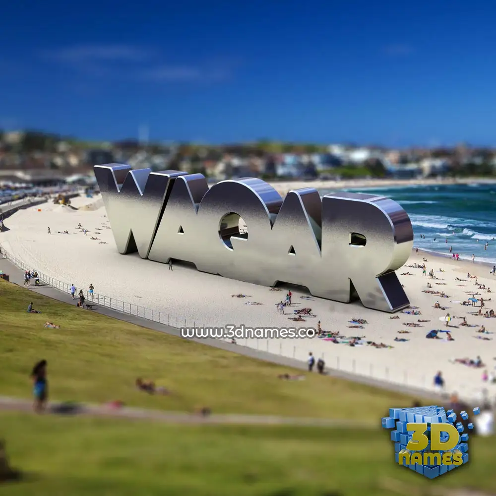 waqar in Bondi Beach style - 3D name wallpaper